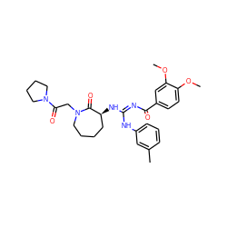 COc1ccc(C(=O)/N=C(\Nc2cccc(C)c2)N[C@H]2CCCCN(CC(=O)N3CCCC3)C2=O)cc1OC ZINC000101200174