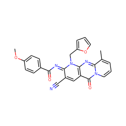 COc1ccc(C(=O)/N=c2\c(C#N)cc3c(=O)n4cccc(C)c4nc3n2Cc2ccco2)cc1 ZINC000031936735