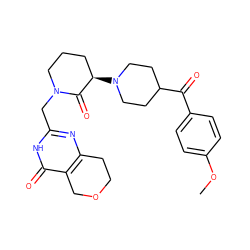 COc1ccc(C(=O)C2CCN([C@@H]3CCCN(Cc4nc5c(c(=O)[nH]4)COCC5)C3=O)CC2)cc1 ZINC000142608514