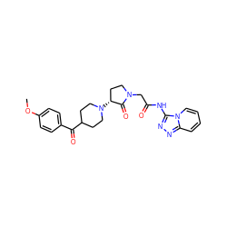 COc1ccc(C(=O)C2CCN([C@@H]3CCN(CC(=O)Nc4nnc5ccccn45)C3=O)CC2)cc1 ZINC000207773564