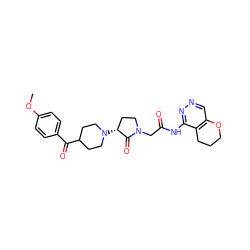 COc1ccc(C(=O)C2CCN([C@@H]3CCN(CC(=O)Nc4nncc5c4CCCO5)C3=O)CC2)cc1 ZINC000207771612