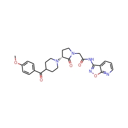 COc1ccc(C(=O)C2CCN([C@@H]3CCN(CC(=O)Nc4noc5ncccc45)C3=O)CC2)cc1 ZINC000207798248