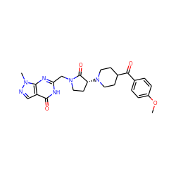 COc1ccc(C(=O)C2CCN([C@@H]3CCN(Cc4nc5c(cnn5C)c(=O)[nH]4)C3=O)CC2)cc1 ZINC000142506271