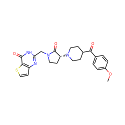 COc1ccc(C(=O)C2CCN([C@@H]3CCN(Cc4nc5ccsc5c(=O)[nH]4)C3=O)CC2)cc1 ZINC000142607659