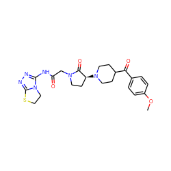COc1ccc(C(=O)C2CCN([C@H]3CCN(CC(=O)Nc4nnc5n4CCS5)C3=O)CC2)cc1 ZINC000207768612