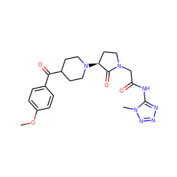 COc1ccc(C(=O)C2CCN([C@H]3CCN(CC(=O)Nc4nnnn4C)C3=O)CC2)cc1 ZINC000207778928