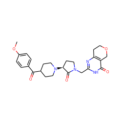 COc1ccc(C(=O)C2CCN([C@H]3CCN(Cc4nc5c(c(=O)[nH]4)COCC5)C3=O)CC2)cc1 ZINC000207768807