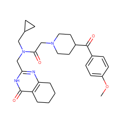 COc1ccc(C(=O)C2CCN(CC(=O)N(Cc3nc4c(c(=O)[nH]3)CCCC4)CC3CC3)CC2)cc1 ZINC000208824887