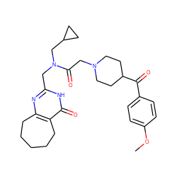 COc1ccc(C(=O)C2CCN(CC(=O)N(Cc3nc4c(c(=O)[nH]3)CCCCC4)CC3CC3)CC2)cc1 ZINC000208817439