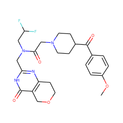 COc1ccc(C(=O)C2CCN(CC(=O)N(Cc3nc4c(c(=O)[nH]3)COCC4)CC(F)F)CC2)cc1 ZINC000205702325