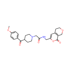 COc1ccc(C(=O)C2CCN(CC(=O)NCc3cc4c(c(=O)o3)COCC4)CC2)cc1 ZINC000208820960