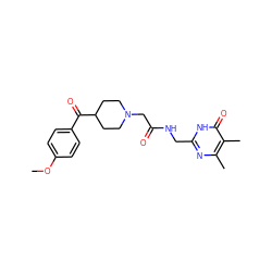 COc1ccc(C(=O)C2CCN(CC(=O)NCc3nc(C)c(C)c(=O)[nH]3)CC2)cc1 ZINC000208817345