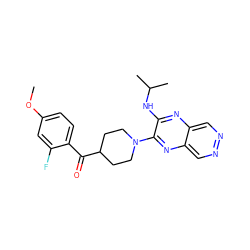 COc1ccc(C(=O)C2CCN(c3nc4cnncc4nc3NC(C)C)CC2)c(F)c1 ZINC000144377201