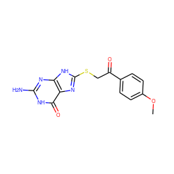 COc1ccc(C(=O)CSc2nc3c(=O)[nH]c(N)nc3[nH]2)cc1 ZINC000005639805