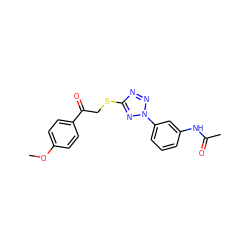 COc1ccc(C(=O)CSc2nnn(-c3cccc(NC(C)=O)c3)n2)cc1 ZINC000001030089