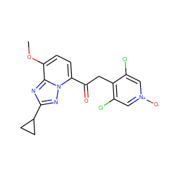 COc1ccc(C(=O)Cc2c(Cl)c[n+]([O-])cc2Cl)n2nc(C3CC3)nc12 ZINC000113276270