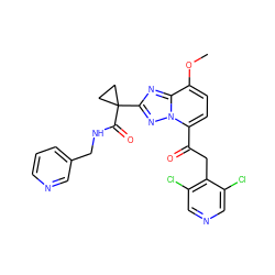 COc1ccc(C(=O)Cc2c(Cl)cncc2Cl)n2nc(C3(C(=O)NCc4cccnc4)CC3)nc12 ZINC000113276215