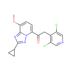 COc1ccc(C(=O)Cc2c(Cl)cncc2Cl)n2nc(C3CC3)nc12 ZINC000113275935