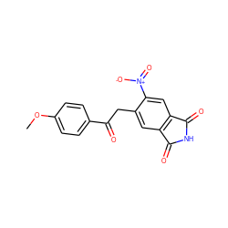 COc1ccc(C(=O)Cc2cc3c(cc2[N+](=O)[O-])C(=O)NC3=O)cc1 ZINC000653850811