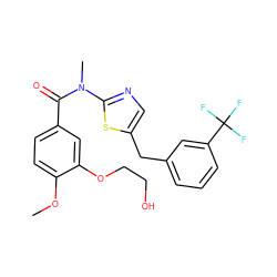 COc1ccc(C(=O)N(C)c2ncc(Cc3cccc(C(F)(F)F)c3)s2)cc1OCCO ZINC000043064300