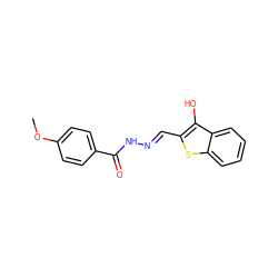 COc1ccc(C(=O)N/N=C/c2sc3ccccc3c2O)cc1 ZINC000000501726