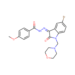 COc1ccc(C(=O)N/N=C2\C(=O)N(CN3CCOCC3)c3ccc(Br)cc32)cc1 ZINC000101418028