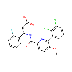 COc1ccc(C(=O)N[C@@H](CC(=O)O)c2ccccc2F)nc1-c1cccc(Cl)c1Cl ZINC000203328173