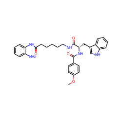 COc1ccc(C(=O)N[C@@H](Cc2c[nH]c3ccccc23)C(=O)NCCCCCC(=O)Nc2ccccc2N)cc1 ZINC001772615548