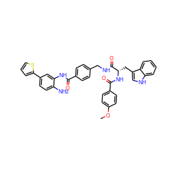 COc1ccc(C(=O)N[C@@H](Cc2c[nH]c3ccccc23)C(=O)NCc2ccc(C(=O)Nc3cc(-c4cccs4)ccc3N)cc2)cc1 ZINC001772634985