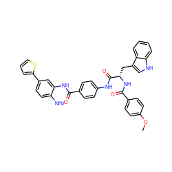 COc1ccc(C(=O)N[C@@H](Cc2c[nH]c3ccccc23)C(=O)Nc2ccc(C(=O)Nc3cc(-c4cccs4)ccc3N)cc2)cc1 ZINC001772623825