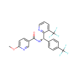 COc1ccc(C(=O)N[C@@H](c2ccc(C(F)(F)F)cc2)c2ncccc2C(F)(F)F)cn1 ZINC000206269259