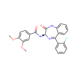 COc1ccc(C(=O)N[C@@H]2N=C(c3ccccc3F)c3ccccc3NC2=O)cc1OC ZINC000013601608