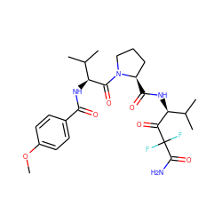 COc1ccc(C(=O)N[C@H](C(=O)N2CCC[C@H]2C(=O)N[C@H](C(=O)C(F)(F)C(N)=O)C(C)C)C(C)C)cc1 ZINC000026275199