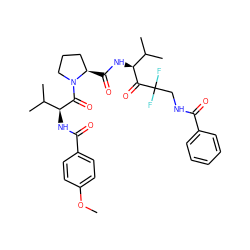 COc1ccc(C(=O)N[C@H](C(=O)N2CCC[C@H]2C(=O)N[C@H](C(=O)C(F)(F)CNC(=O)c2ccccc2)C(C)C)C(C)C)cc1 ZINC000026965325