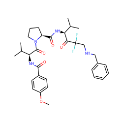COc1ccc(C(=O)N[C@H](C(=O)N2CCC[C@H]2C(=O)N[C@H](C(=O)C(F)(F)CNCc2ccccc2)C(C)C)C(C)C)cc1 ZINC000026276081