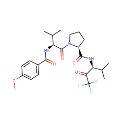 COc1ccc(C(=O)N[C@H](C(=O)N2CCC[C@H]2C(=O)N[C@H](C(=O)C(F)(F)F)C(C)C)C(C)C)cc1 ZINC000003813464