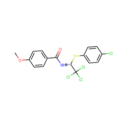 COc1ccc(C(=O)N[C@H](Sc2ccc(Cl)cc2)C(Cl)(Cl)Cl)cc1 ZINC000002905457
