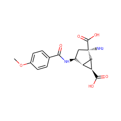COc1ccc(C(=O)N[C@H]2C[C@@](N)(C(=O)O)[C@@H]3[C@@H](C(=O)O)[C@H]23)cc1 ZINC000202465159