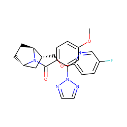 COc1ccc(C(=O)N2[C@H]3CC[C@H]2[C@H](COc2ccc(F)cn2)C3)c(-n2nccn2)c1 ZINC000226068690