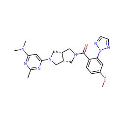 COc1ccc(C(=O)N2C[C@@H]3CN(c4cc(N(C)C)nc(C)n4)C[C@@H]3C2)c(-n2nccn2)c1 ZINC000116828408