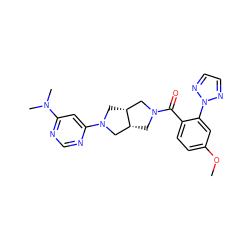 COc1ccc(C(=O)N2C[C@@H]3CN(c4cc(N(C)C)ncn4)C[C@@H]3C2)c(-n2nccn2)c1 ZINC000167192556