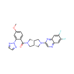 COc1ccc(C(=O)N2C[C@@H]3CN(c4cnc5cc(F)c(F)cc5n4)C[C@@H]3C2)c(-n2nccn2)c1 ZINC000167202671