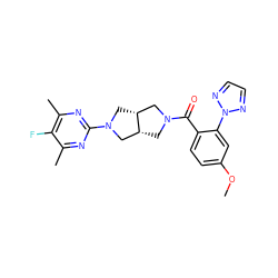 COc1ccc(C(=O)N2C[C@@H]3CN(c4nc(C)c(F)c(C)n4)C[C@@H]3C2)c(-n2nccn2)c1 ZINC000116823480