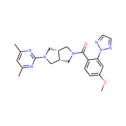 COc1ccc(C(=O)N2C[C@@H]3CN(c4nc(C)cc(C)n4)C[C@@H]3C2)c(-n2nccn2)c1 ZINC000116823925