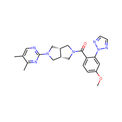 COc1ccc(C(=O)N2C[C@@H]3CN(c4ncc(C)c(C)n4)C[C@@H]3C2)c(-n2nccn2)c1 ZINC000116823675