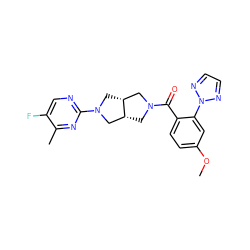 COc1ccc(C(=O)N2C[C@@H]3CN(c4ncc(F)c(C)n4)C[C@@H]3C2)c(-n2nccn2)c1 ZINC000116825291