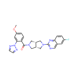 COc1ccc(C(=O)N2C[C@@H]3CN(c4ncc5cc(F)ccc5n4)C[C@@H]3C2)c(-n2nccn2)c1 ZINC000167182005