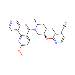 COc1ccc(C(=O)N2C[C@H](Oc3nccc(C#N)c3C)CC[C@H]2C)c(-c2ccncc2)n1 ZINC000142971286