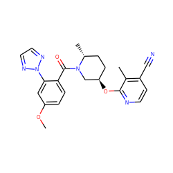 COc1ccc(C(=O)N2C[C@H](Oc3nccc(C#N)c3C)CC[C@H]2C)c(-n2nccn2)c1 ZINC000143428099