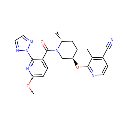 COc1ccc(C(=O)N2C[C@H](Oc3nccc(C#N)c3C)CC[C@H]2C)c(-n2nccn2)n1 ZINC000142876449